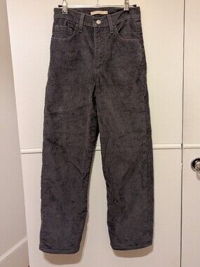 Levi's Ribcage Straight Ankle Charcoal Corduroy Pants